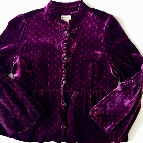 Anthropologie - Elevenses - Velvet Peplum Jacket - Swiss Dot Print - Wine - 4 - Picture 2 of 12